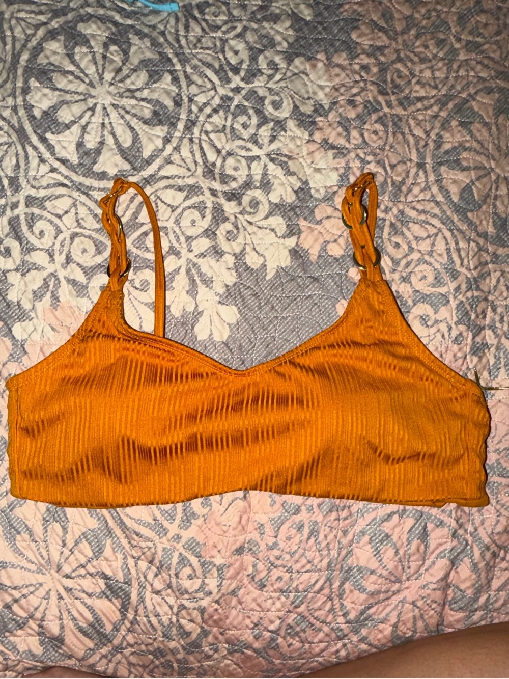 Orange Ribbed Bralette Swim Top - Women